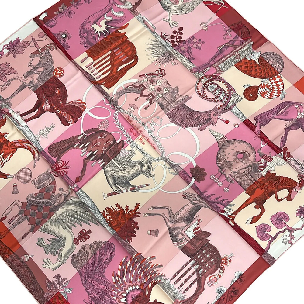 Hermes Carre 90 Pink Red Multi Scarf #358447H75B